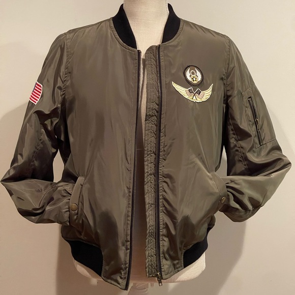 ✨HP✨ J2 Satin Bomber jacket in army green -junior sized XL - Picture 3 of 9